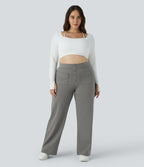 Pantalon coupe droite grande taille taille haute DayStretch avec poches