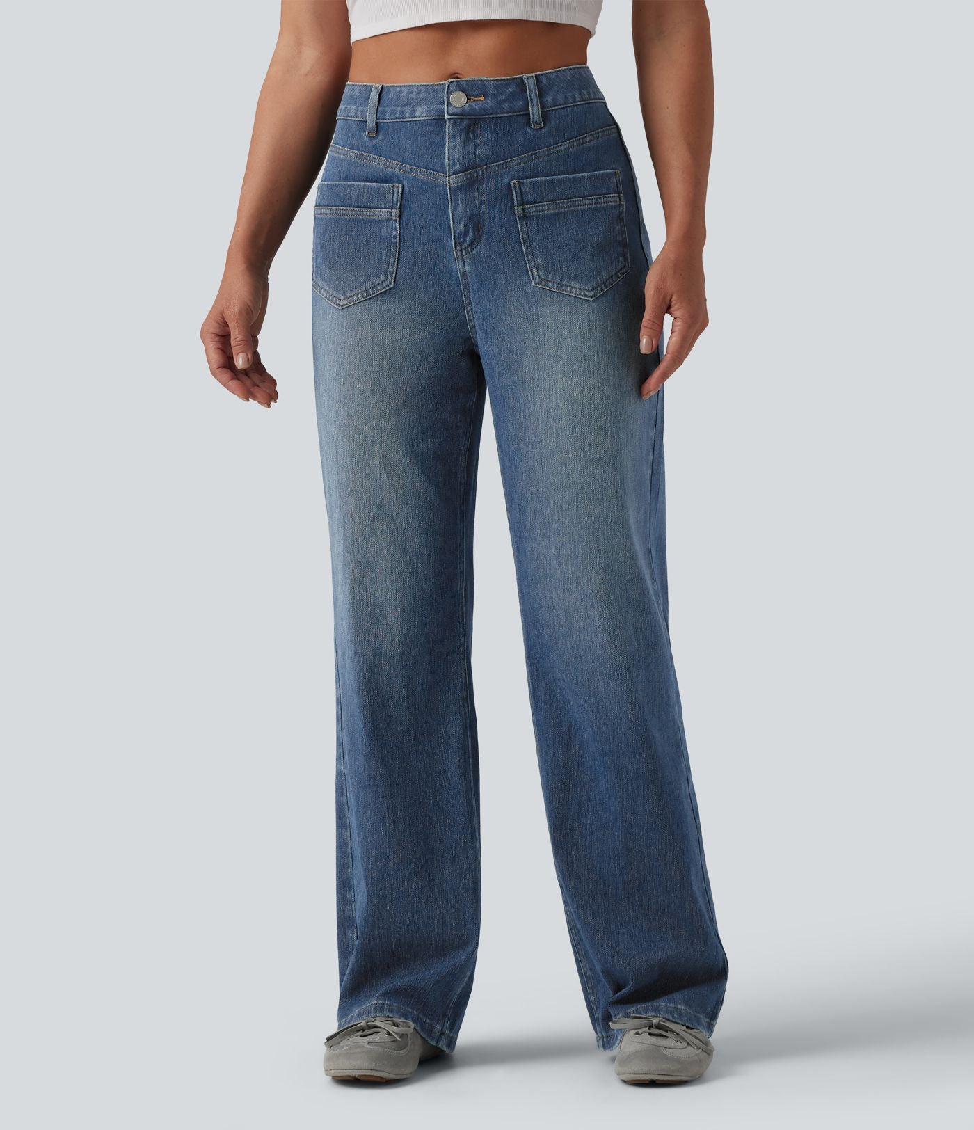 Halara Flex™ Jean coupe droite décontracté taille mi-haute avec poches