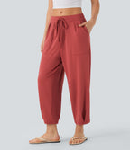 Pantalon décontracté fuselé à taille moyenne avec cordon et poches