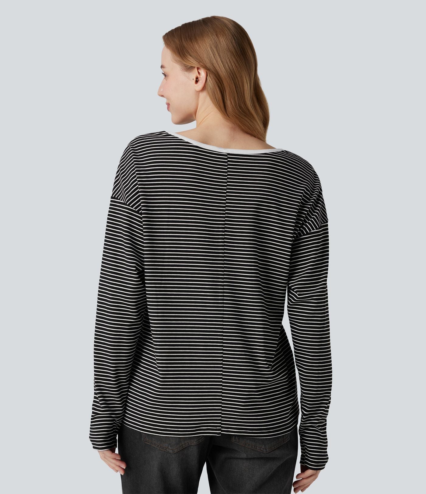 T-shirt rayé col V manches longues
