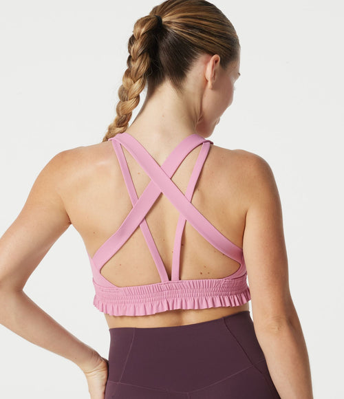 Brassière de sport pour entraînement à maintien léger, col U, ourlet à volants