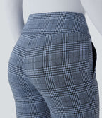 Halara Flex™ Pantalon tailleur Cintrés à Taille Haute avec Boutons Décoratifs Poches Latérales et Imprimé Pied-de-Poule