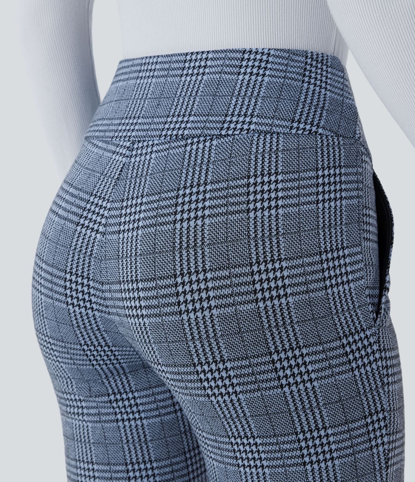 Halara Flex™ Pantalon tailleur Cintrés à Taille Haute avec Boutons Décoratifs Poches Latérales et Imprimé Pied-de-Poule