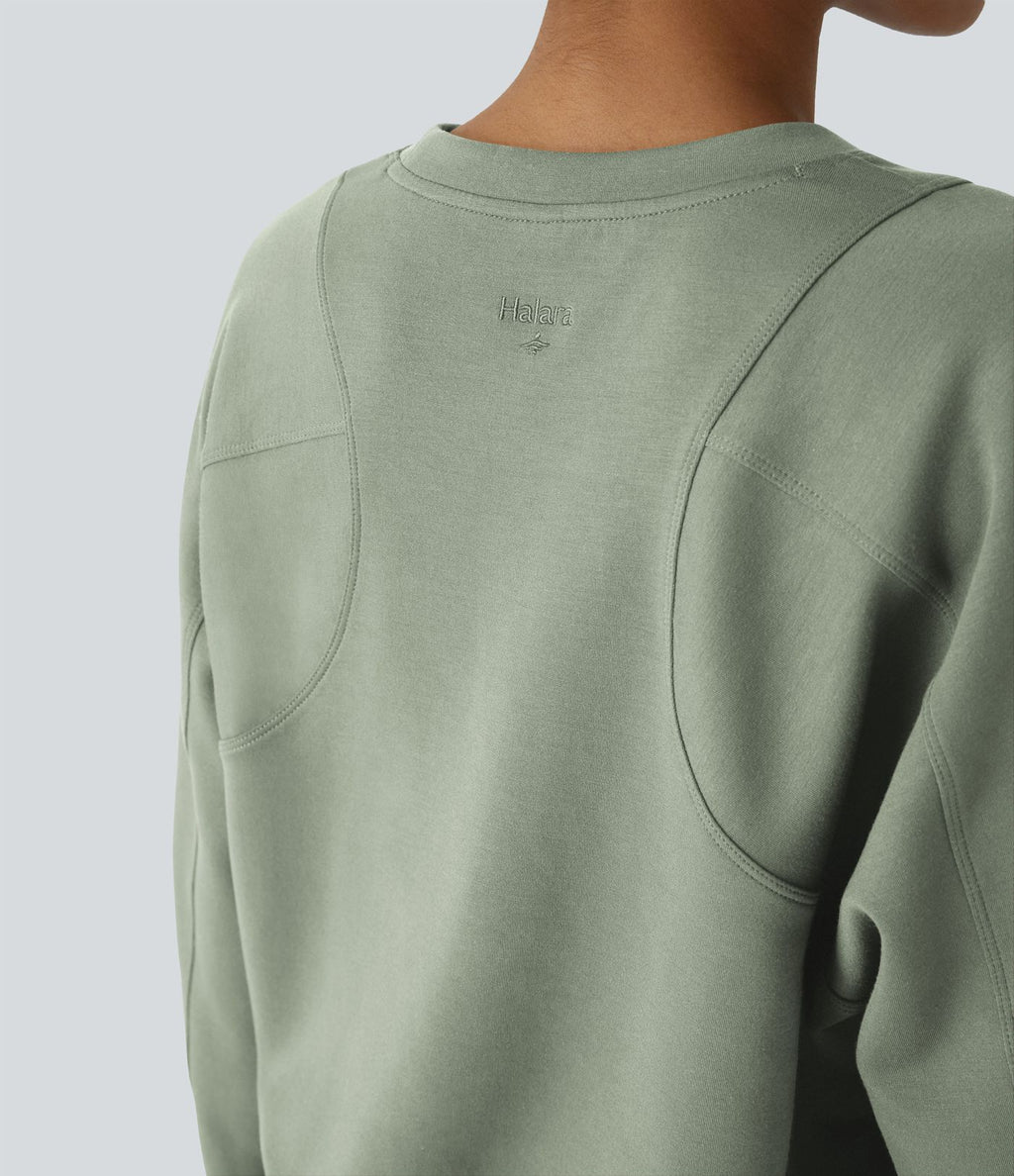 Sweatshirt Casual Solide à Manches Raglan et Col Rond