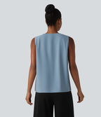 Blouse esprit bureau oversize défroissage facile, sans manches et col V