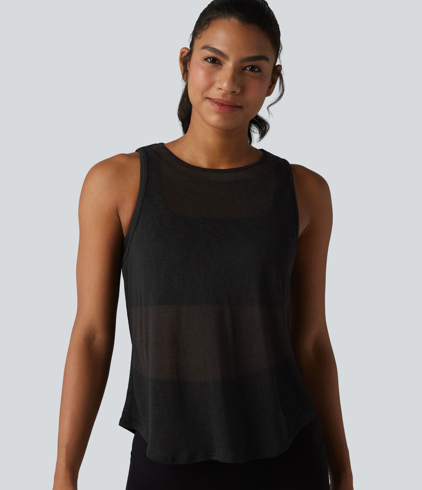 Débardeur de course transparent col rond ourlet arrondi - sans brassière de sport incluse