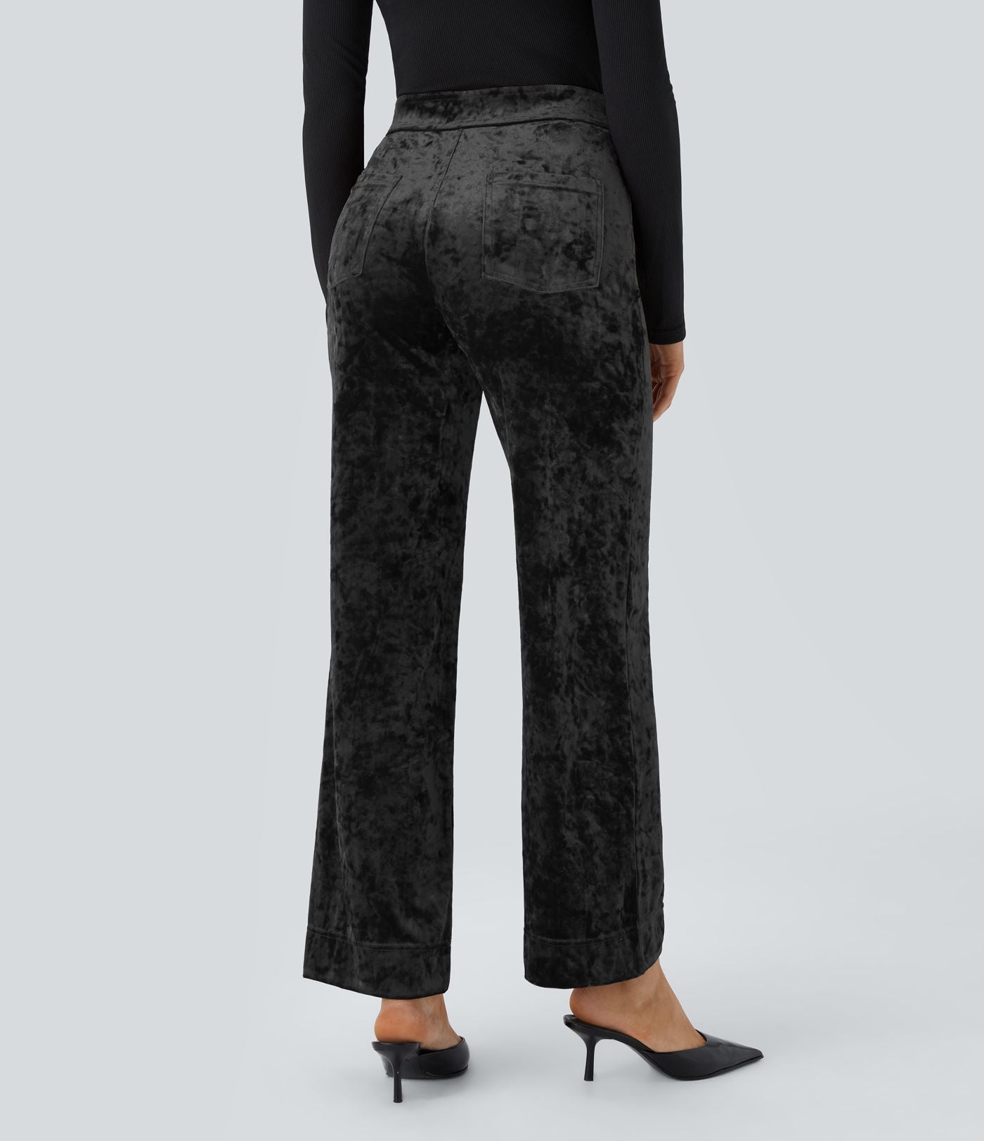 Pantalon Casual en Velours Taille Haute avec Bouton Multipoches Droites