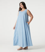 Robe débardeur midi sans manches col rond en vichy froissé grande taille à poches