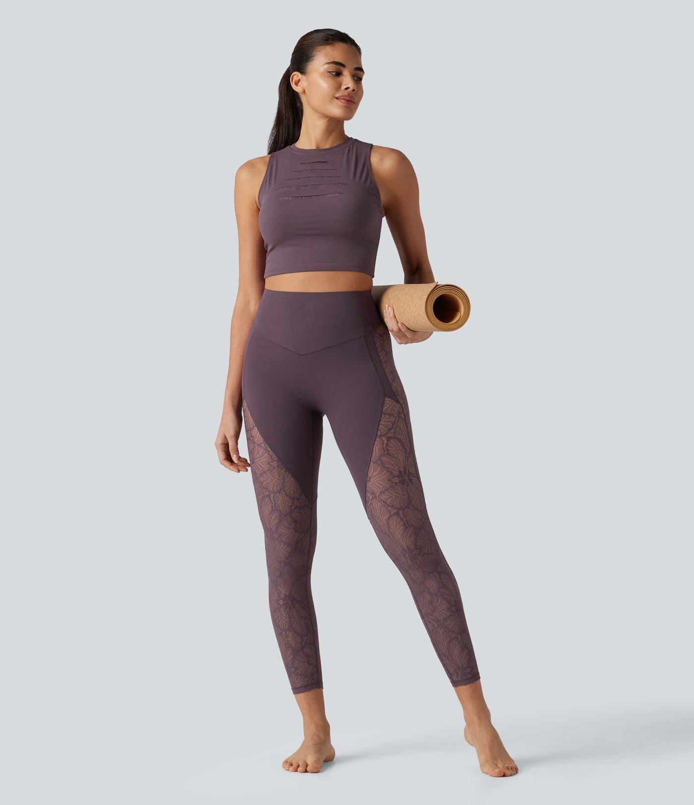 Legging yoga 7/8 Halara UltraSculpt™ gainant taille haute avec dentelle contrastante et poche