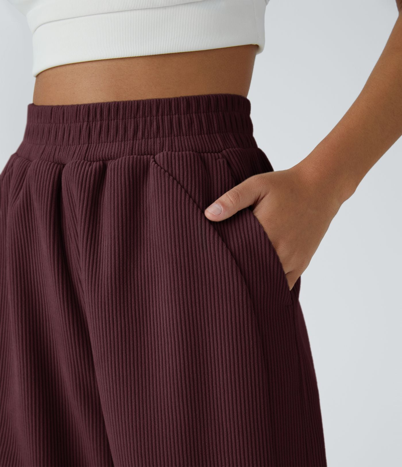 Pantalon velours côtelé de jogging décontracté à taille haute avec poches latérales