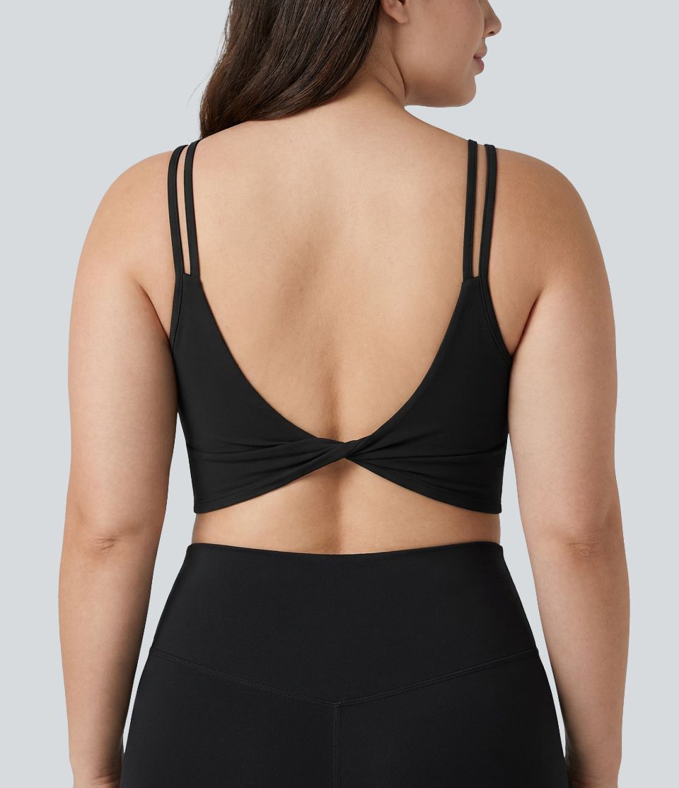 Débardeur de yoga court grande taille Halara UltraSculpt™ torsadé dos nu avec doubles bretelles et brassière intégrée
