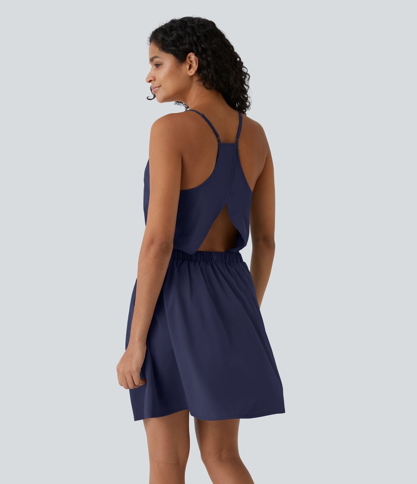 Breezeful™ Robe Casual Plissée à Bretelles Réglables Mini Dos Nu Découpée Poche Latérale Séchage Rapide