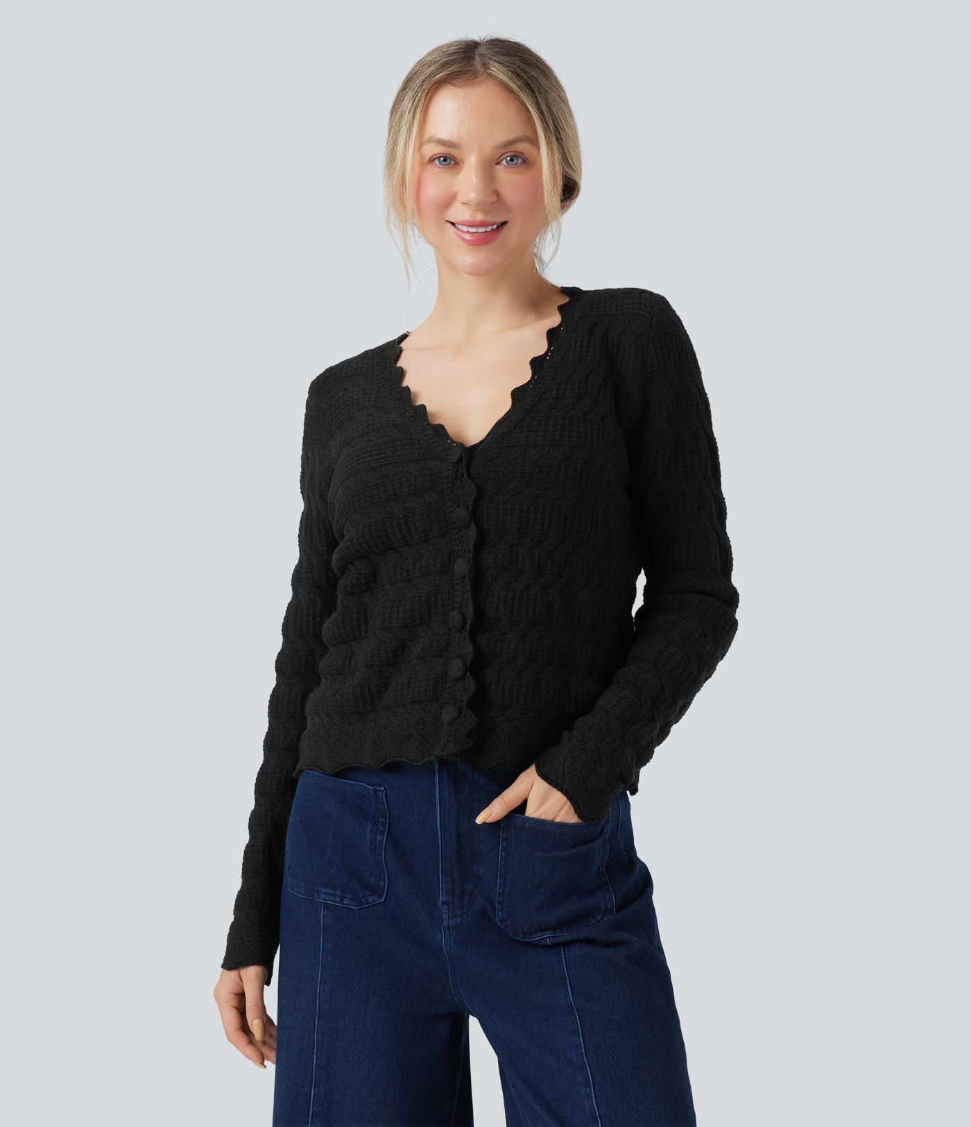 Cardigan décontracté maille pull col V manches longues
