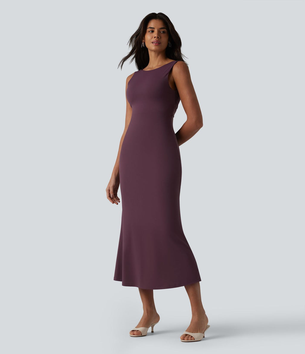 Robe midi sans manches col bateau avec brassière intégrée