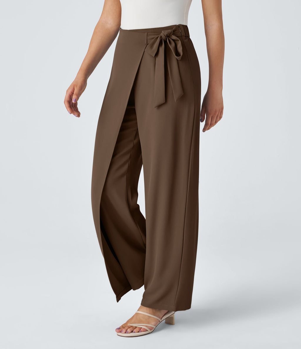 Pantalon Tailleur Large Fluide Taille Haute Fermeture Éclair Invisible