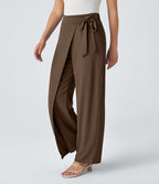 Pantalon Tailleur Large Fluide Taille Haute Fermeture Éclair Invisible
