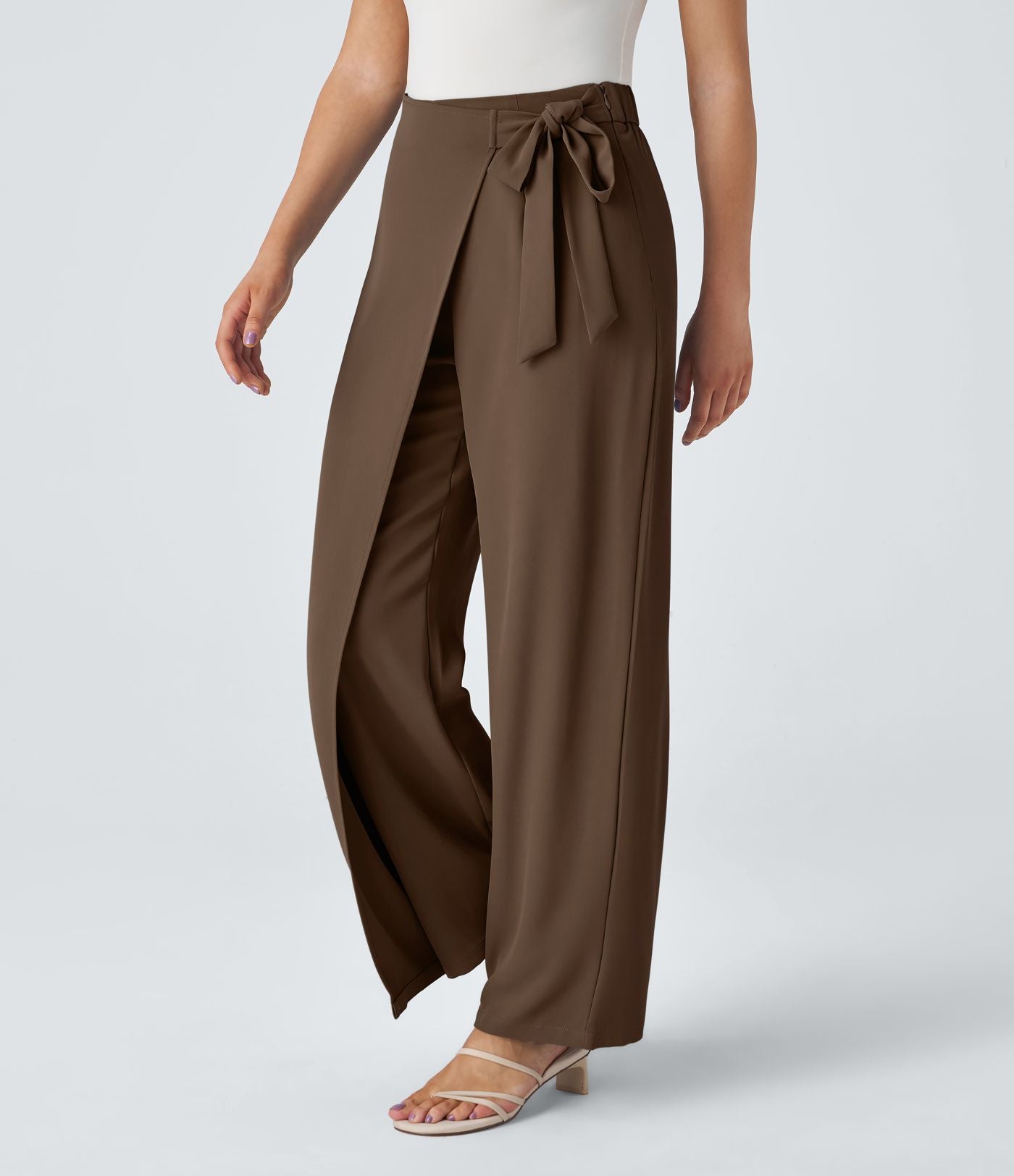 Pantalon Tailleur Large Fluide Taille Haute Fermeture Éclair Invisible