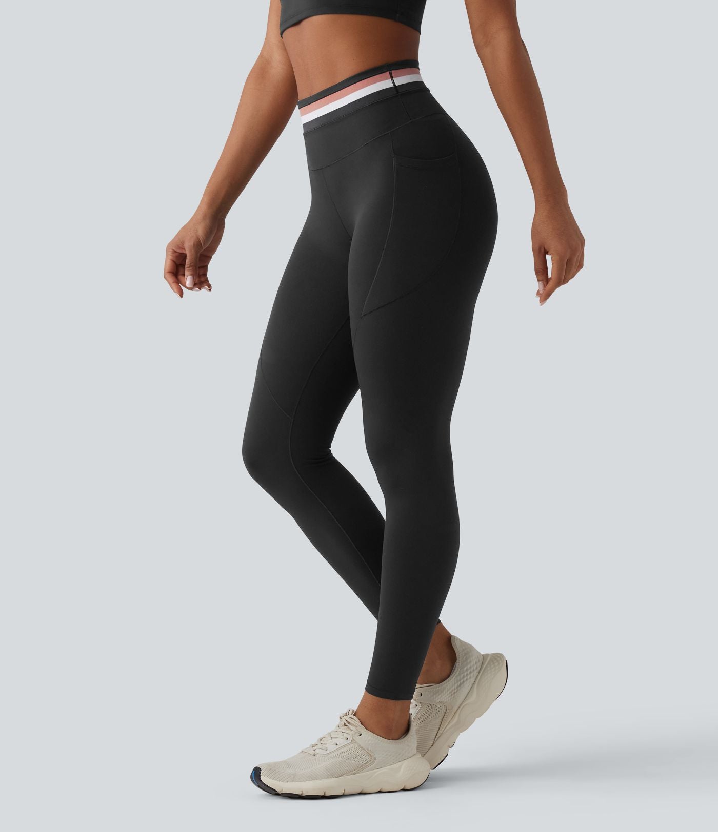 Legging de sport Halara UltraSculpt™ 7/8 gainant taille haute color block à rayures avec poches