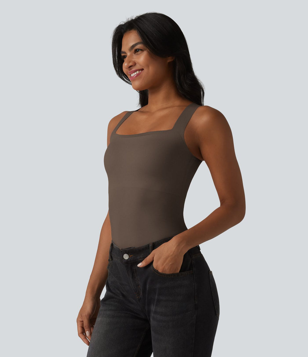 Débardeur décontracté col carré avec soutien-gorge intégré bonnets B-E
