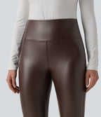 Pantalon évasé décontracté gainant taille haute extensible en molleton PU avec poches