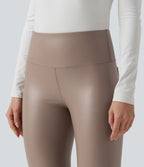 Pantalon 7/8 moulant décontracté polaire gainant taille haute extensible effet cuir avec poches