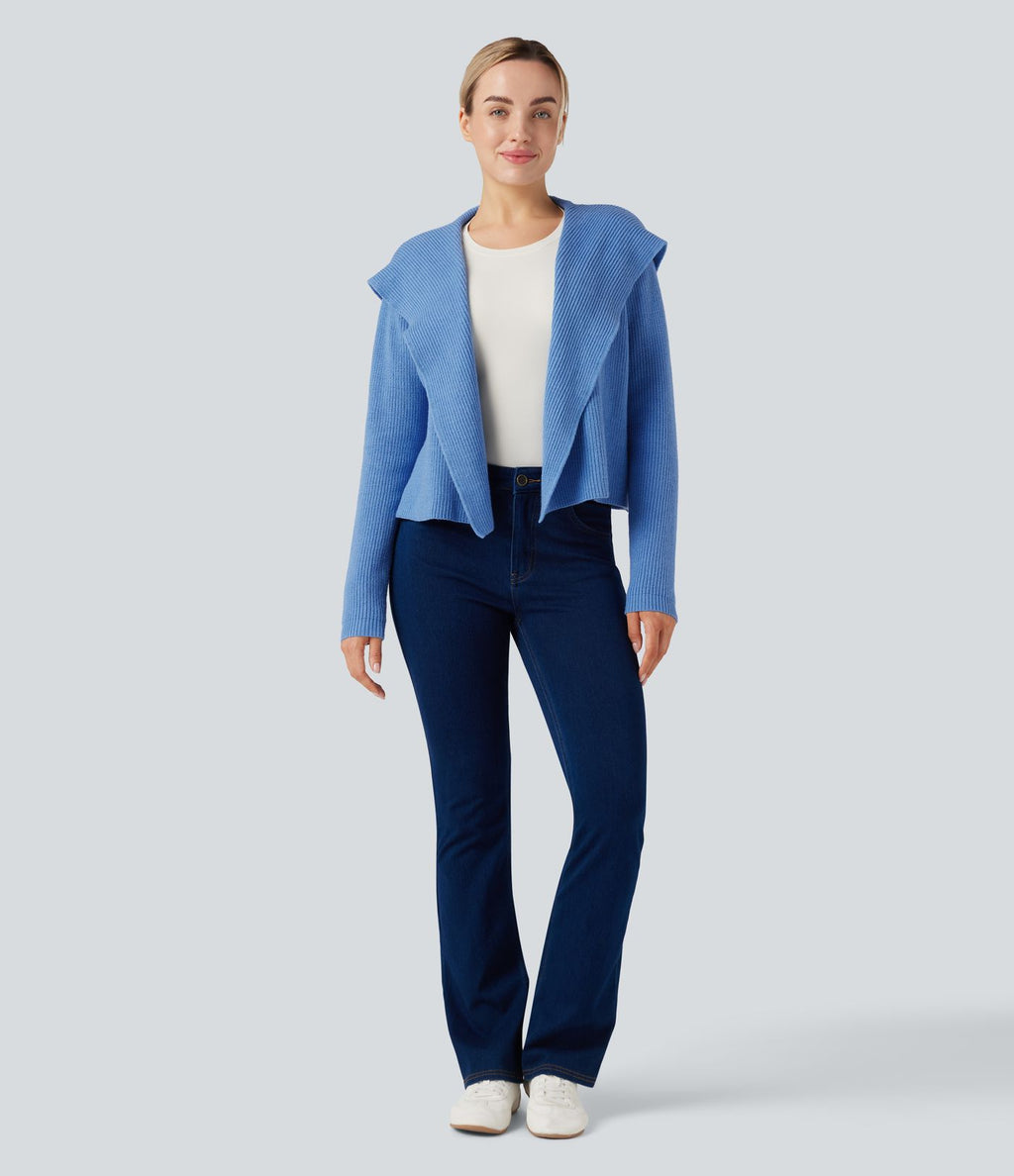 Cardigan ouvert à capuche manches longues