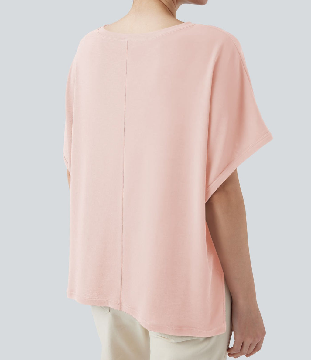 T-shirt col rond manches chauve-souris coupe décontractée