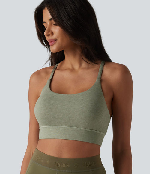 Brassière de sport chinée maintien modéré, dos nu croisé et soutien-gorge intégré