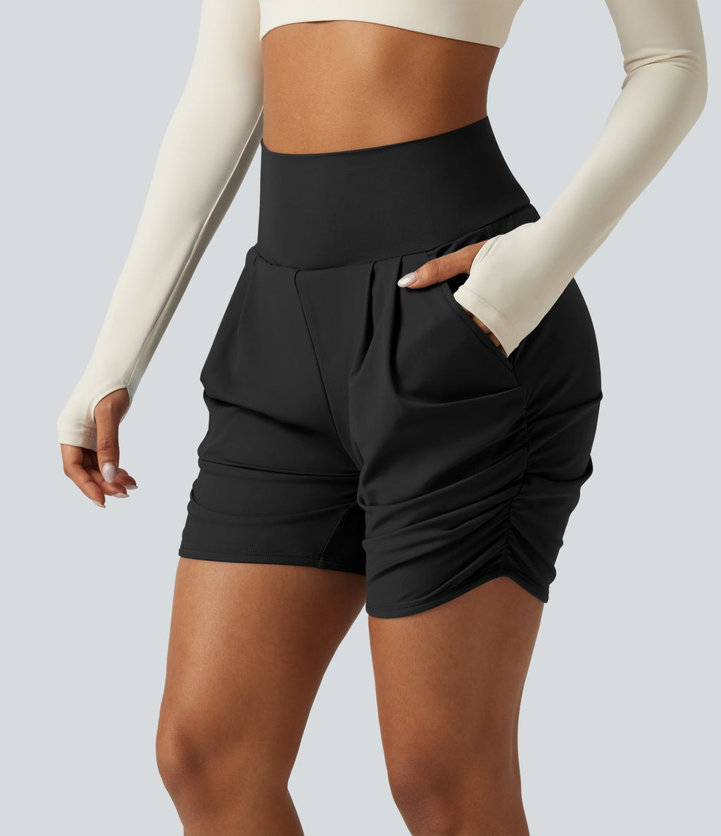 Short de yoga SoftlyZero™ 13 cm Airy effet frais InstantCool taille haute froncé avec poches