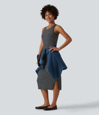 Robe midi moulante casual col rond sans manches à rayures