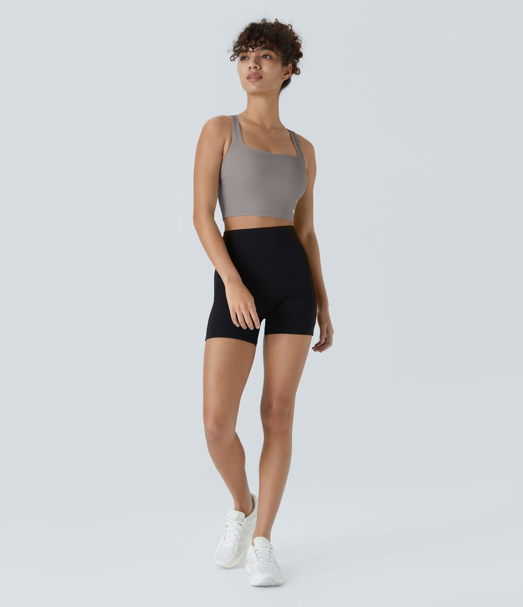 Débardeur yoga court SoftlyZero™ Airy col carré dos nu bretelles croisées effet frais InstantCool, bonnets A-C, protection solaire UPF50+