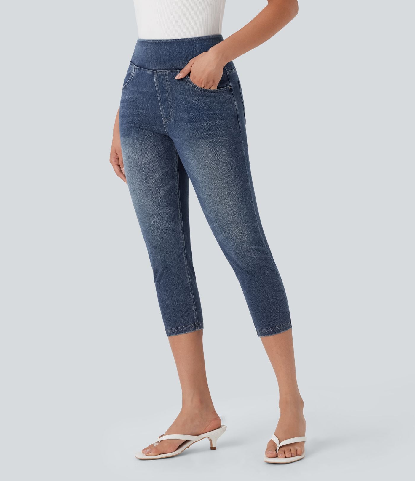 Leggings capri Halara Flex™ en jean extensible tricoté à taille haute et poches