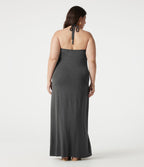 Robe maxi grande taille à col halter avec brassière intégrée, lien noué au dos et poches