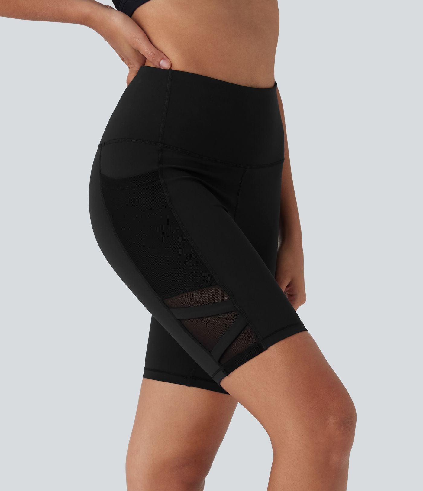 Short cycliste de yoga SpeedWave™ taille haute avec filet contrasté, séchage rapide, poches latérales - 17,5 cm