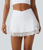 Jupe de golf mini 2-en-1 SoftlyZero™ Airy taille haute croisée à effet frais InstantCool avec ourlet en dentelle et poches, protection solaire UPF50+