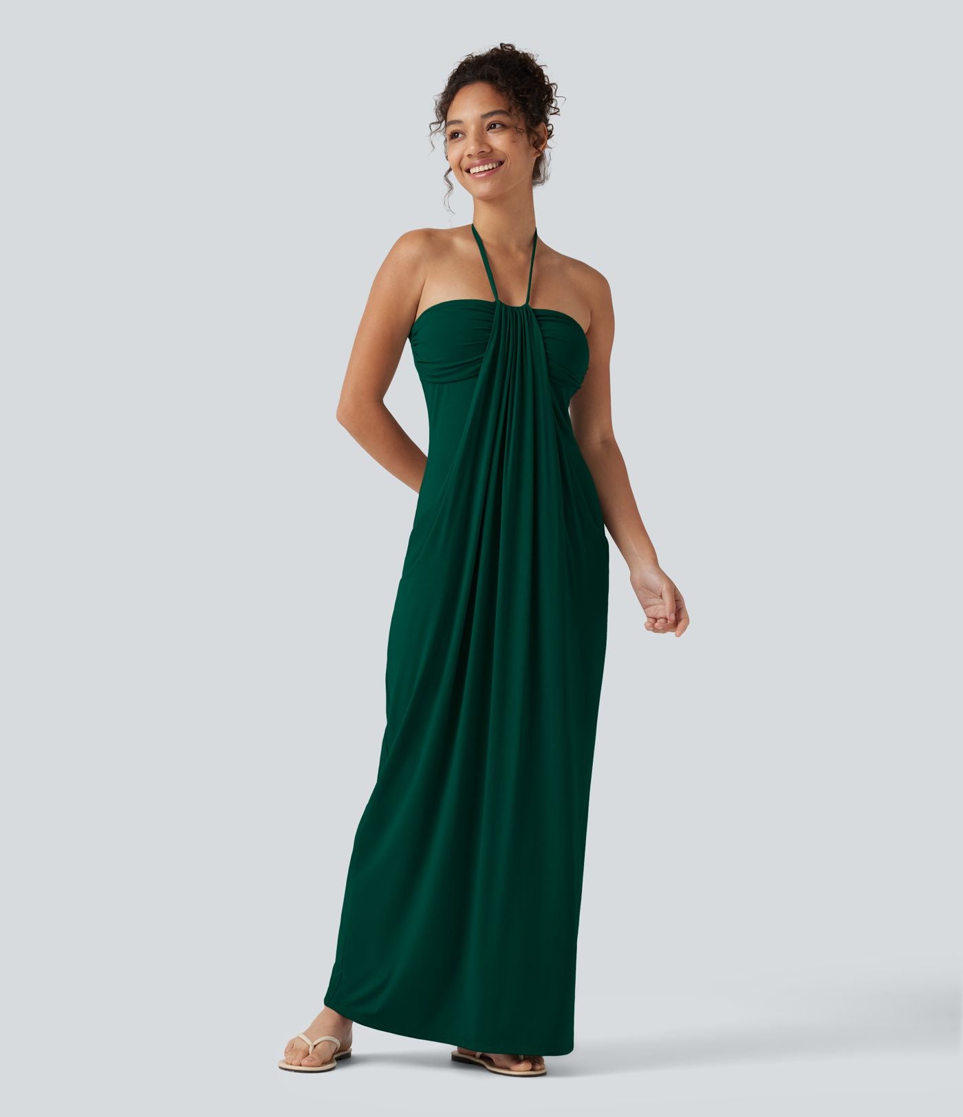 Robe longue dos nu à nouer avec soutien-gorge intégré et poches