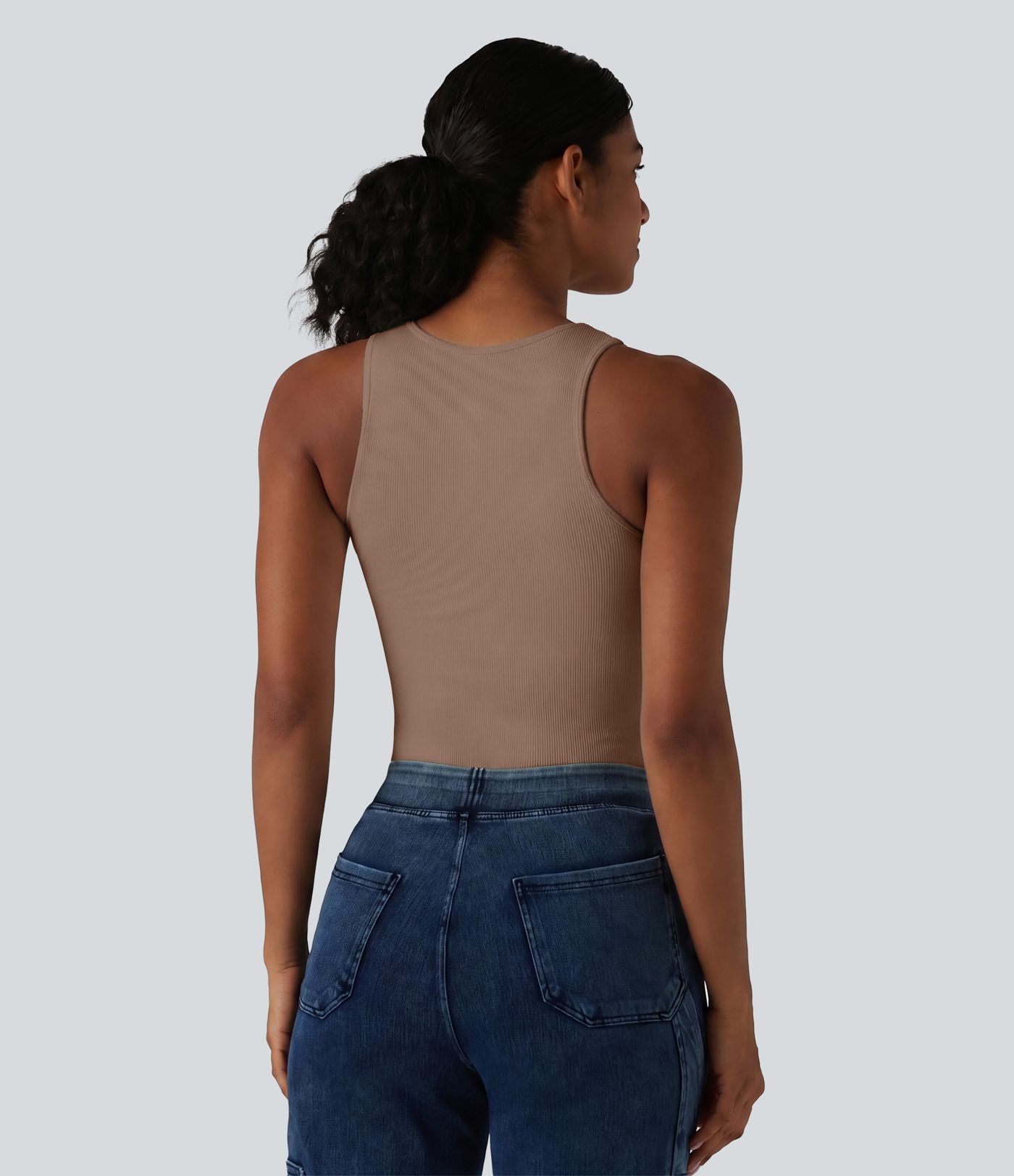 Débardeur casual en maille côtelée col rond avec brassière intégrée