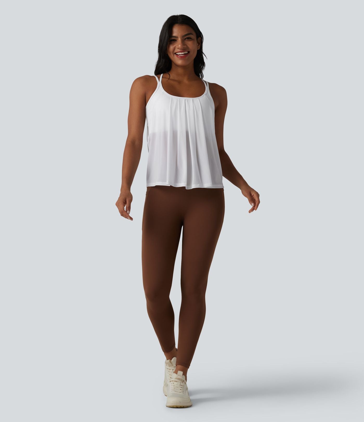 Débardeur de yoga plissé en maille contrastée avec soutien-gorge intégré