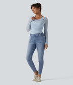 Halara Flex™ Jean 7/8 slim asymétrique taille haute croisée avec poches