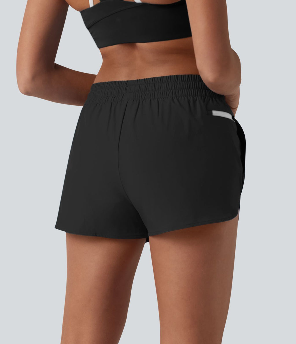 Breezeful™ Short de course taille mi-haute à séchage rapide, cordon de serrage, ourlet arrondi, sous-short intégré et poches