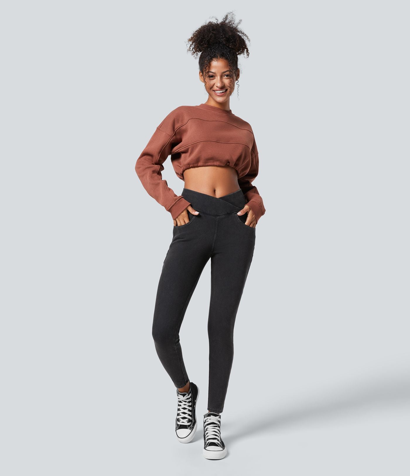 Halara Flex™ Denim Heat Legging casual 7/8 taille haute croisée avec poches