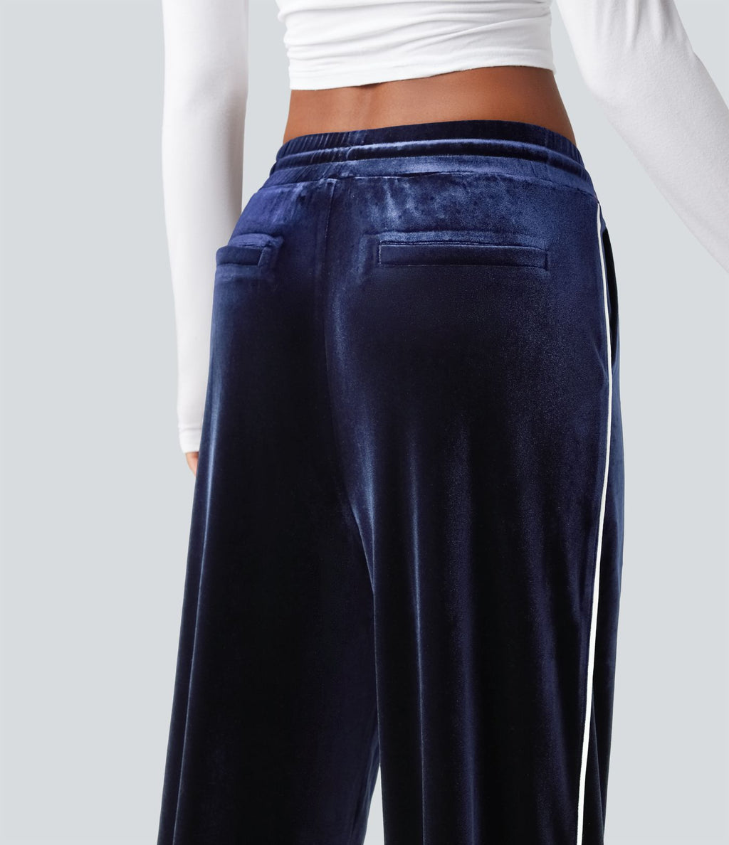 Pantalon décontracté droit en velours, taille mi-haute, avec cordon et poches