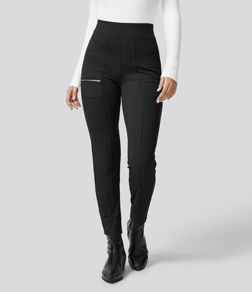 Pantalon ajusté taille haute zippé avec poches
