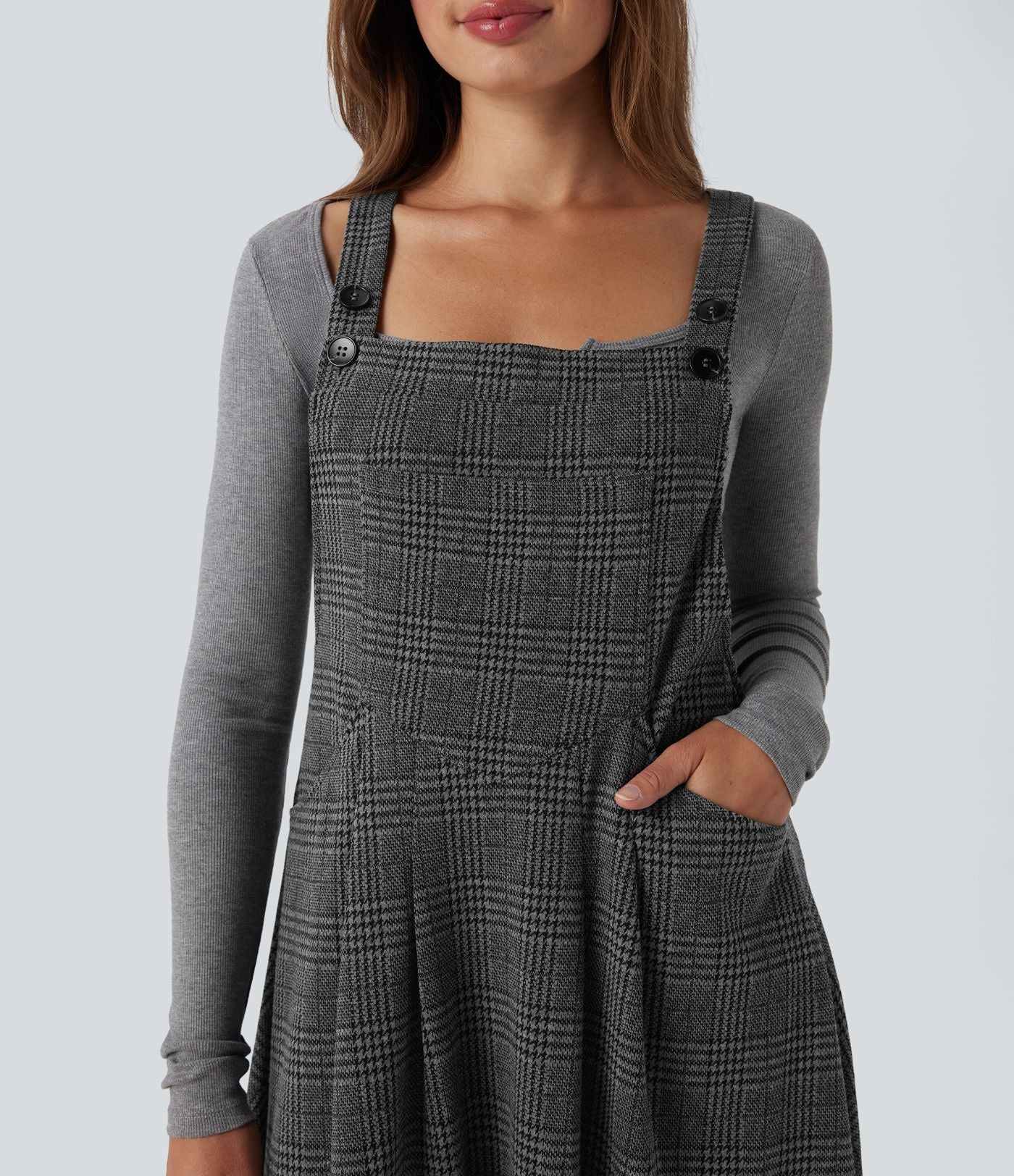 Robe chasuble travail midi pied-de-poule carreaux avec poches