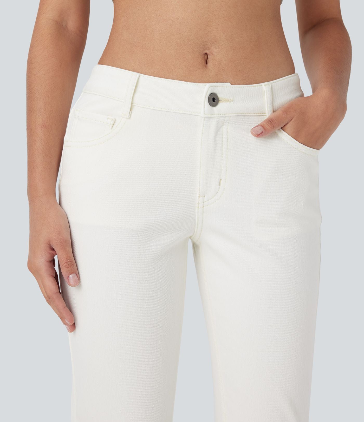 Jean bootcut délavé Halara Flex™ taille basse avec bouton, fermeture éclair et poches multiples