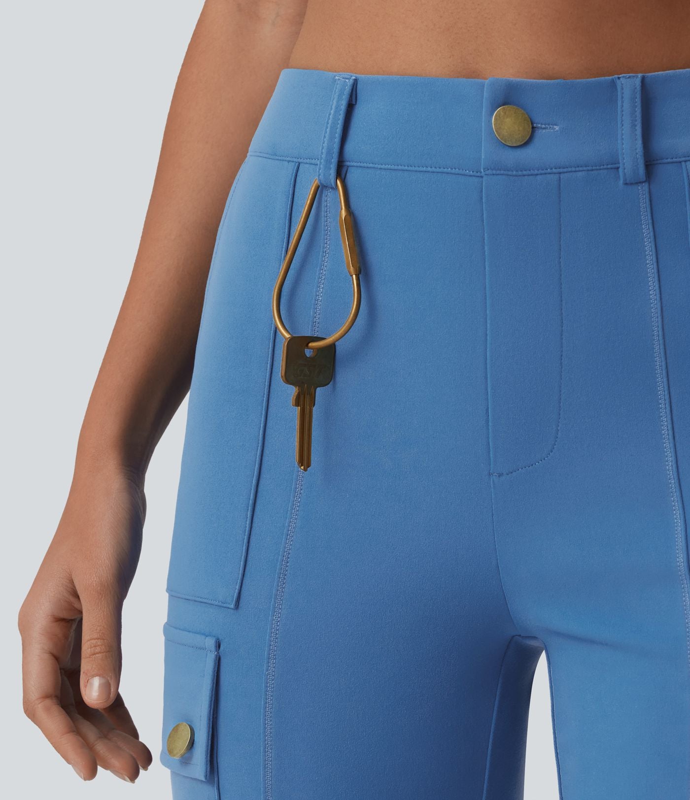 Pantalon cargo pedal pusher ajusté uni taille haute DayStretch avec poches zippées