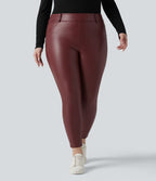 Legging grande taille en simili stretch doublé polaire, taille haute avec poches