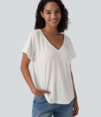 T-shirt casual col V manches raglan courtes coupe ample