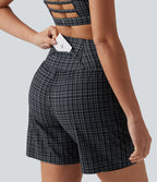 Short de yoga 2-en-1 ultra taille haute UltraSculpt™ à carreaux et cordon de serrage 17,5 cm avec poches