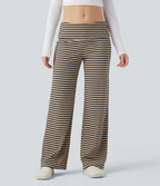 Pantalon évasé rayé taille basse à rabat
